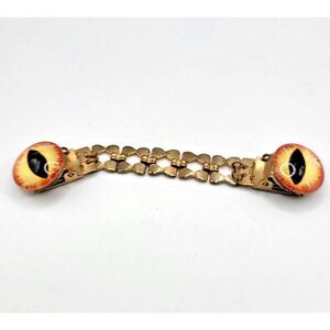 Brebitz Handmade Orange Dragon Eye Dress Clip Gold tone 4.5in Halloween